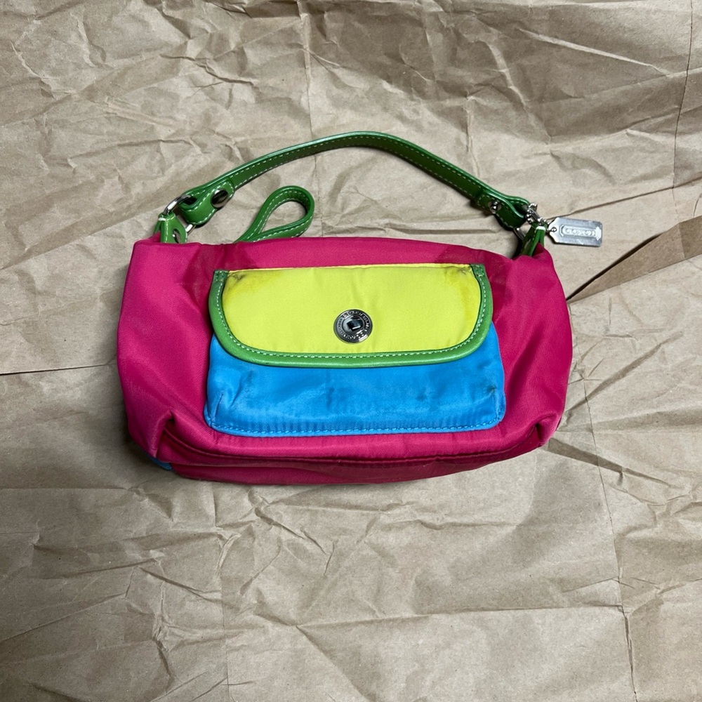 Coach Pink, Green, and Blue Shoulder Bag Y2K